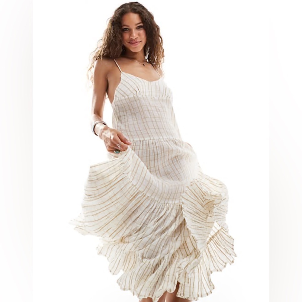 Free People Butter Yellow Maxi Dress w/ Pockets in Canvas Combo Small